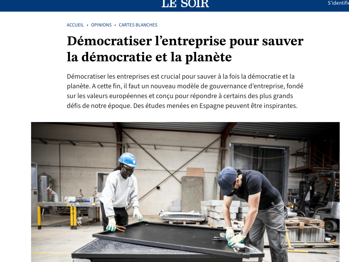 February 2, 2026. Le Soir – Démocratiser l’entreprise pour sauver la démocratie et la&nbsp;planète